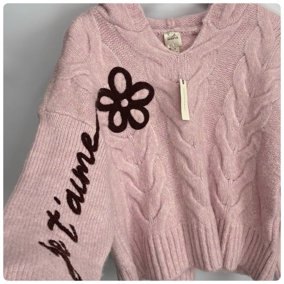 NWT Anthropologie Maeve Embroidered Flower Hooded Cable-Knit Sweater M - Picture 12 of 13